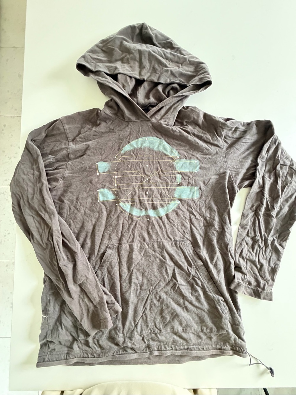 Y2K Diesel Men's Hooded Long Sleeve Tee in Brown with Aqua Graphic